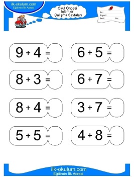 Çocuklar İçin toplam işlemi yaprak testleri 